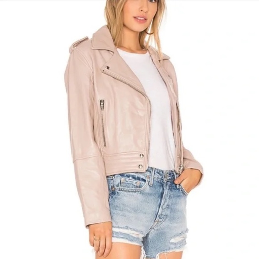 (A8) NEW Blank NYC‎ Pink Genuine Leather Moto Jacket, Size Medium, NWOT